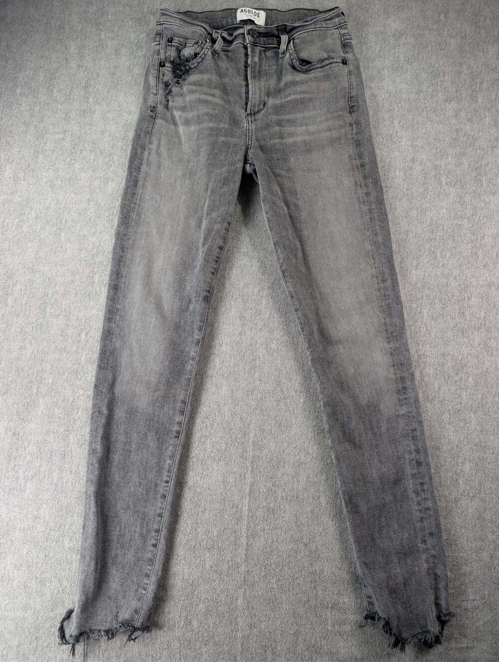 AGOLDE Gray Washed Distressed Skinny Jeans Size 26 Raw Hem